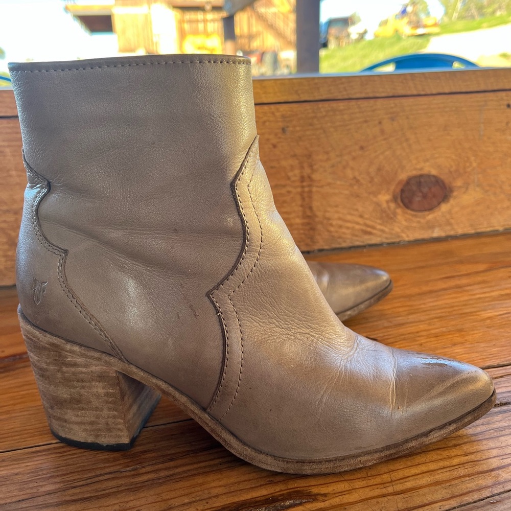 Classic Women's Taupe Ankle Booties - Zip Side